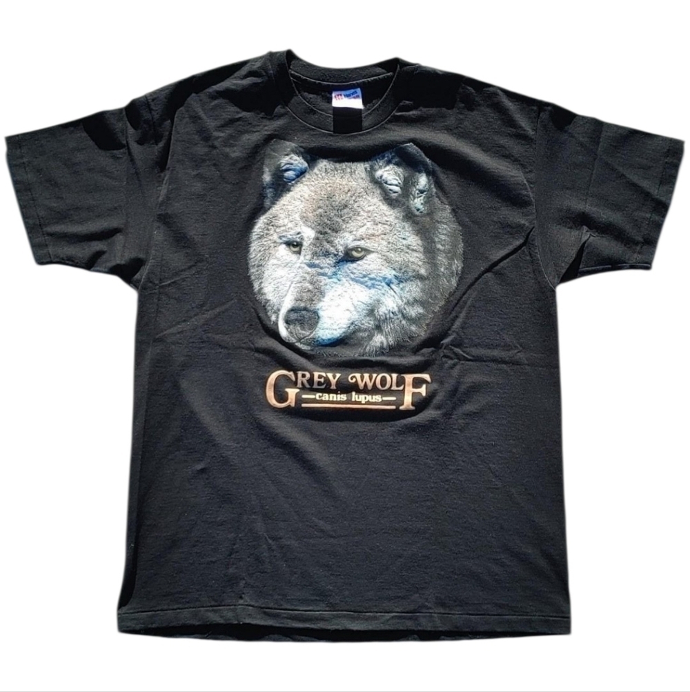 Vintage 90s Grey Wolf Graphic T-Shirt XL Hanes Made in USA Single Stitch